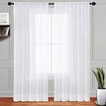 Sheer Curtains 84 Inches Long, Rod Pocket Sheer Voile Window Curtain Panels for Kitchen, Living Room, Bedroom, White Sheer Curtains Filters Light and Airy Breathable, 2 Panels, White, 52" W x 84" L