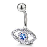 COOLSTEELANDBEYOND Cubic Zirconia Pave Evil Eye Belly Chain Belly Button Ring Body Jewelry Piercing Navel Ring(CA)