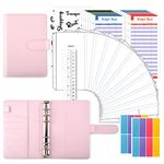 TOYESS 30Pcs Budget Binder Set for Money Saving Wallet, A6 Leather Money Binder with 12 Cash Envelopes, 12 Budget Sheets, Ring Binder Money Organiser for Budget Planner, Macaron Pink