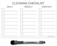 Dry Erase Cleaning Checklist Sticker Decal Planner by Glassboard Studio | Removable & Reusable | Magnetic Fine-Tip Dry Erase Marker Included (6 x 9 inches, White)