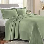 Superior Diamond Solitaire Jacquard Matelassé Cotton Bedspread with Matching Shams, Queen, Sage