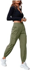 MakeMeChic Women's High Waist Cargo Pants Casual Button Hiking Jogger Pants Trousers Army Green X-Small