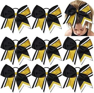 8 PCS Large Cheer Hair Bows 8" Glitter Hair Bows Gold Black Sparkly Cheerleading Softball Team Bow Hair Accessories for cheerleaders football Competition Sports