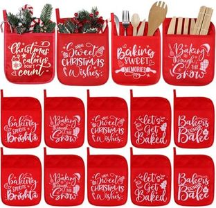 Yaomiao 10 Pcs Christmas Pot Holders with Pocket Pot Holder Potholder Gift Hot Pads Heat Resistant Oven Mitts Cookie Bag for Kitchen Baking Cooking (Red,Simple)