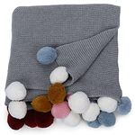 haus & kinder 100% Cotton Knitted Blanket for New Born Baby | Baby All Season AC Blankets | Quilt Wrapper for New Born Boy & Girl | Size 80 cm x 100 cm, 0 to 2 Years | Pom Pom Blanket (Grey)