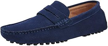 yldsgs Men's Penny Loafers Moccasin Suede Leather Slip On Casual Dress Driving Shoes, Dark Blue, 8