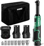 KIMO 3/8" Extended Electric Ratchet Wrench Set, 40 Ft-Lbs 400 Rpm 12V Cordless Ratchet Wrench w/ 2-Pack 2.0 Ah Batteries, 1 Hour Fast Charger & 8 Sockets, Power Ratchet w/Variable Speed & LED Light