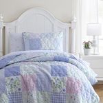 Laura Ashley Kids - Twin Quilt Set, Soft & Cozy Toddler Bedding Set with Matchin Sham, Whimsical Bedroom Decor (Parker Patchwork Purple, Twin)