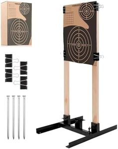 KESHES Target Stand Base - Adjustable Archery Target Steel Stand for Paper Sheet & Cardboard Target Box Cutout, Includes H-Shape Base, Ground Anchors, Target Clips (Wooden Poles Not Included)