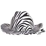 Beistle Jungle Animal Safari Theme Novelty Faux Zebra Print Cowboy Hat With Adjustable Chin Strap For Western Party Costume Accessory, Black/White