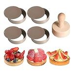 KALAIEN 4 Packs Mini Tart Pans with Removable Bottom 3” Reusable Non-Stick Egg Tart Mold with Tart Tamper for Cheesecake Muffin Pan