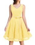 Dressystar Cocktail Dress Floral Lace Short Bridesmaid Party Prom Dress for Women Yellow S