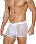 Casey Kevin Men Sexy Mesh Boxer Briefs Stretch Breathable Shorts Hipsters Trunk Underwear,WHITE-M