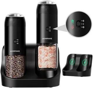 WONMAKE Gravity Electric Salt and Pepper Grinder Set with Charging Base, Automatic Salt and Pepper Mill, 6-Level Adjustable Coarseness, Dual Speed, and Large 5.95oz Capacity