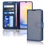 TECHGEAR Galaxy A25 5G Leather Wallet Case, Flip Protective Case Cover [RFID BLOCKING] with Wallet Card Holder, Stand and Wrist Strap - Navy Blue PU Leather with Magnetic Closure For Samsung A25 5G