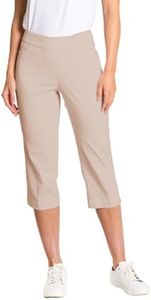 SLIM-SATION Women's Golf Wide Band Pull-On Capri Pant with Real Front Pockets (Stone,10)