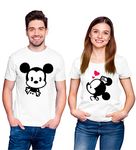 Hangout Hub HH116 Men's & Women's Round Neck T-Shirt Mickey Minnie (White;Men XXL(44);Women XXL(42) ;) Pack of 2 Couple T-Shirts