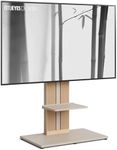 FITUEYES Design Wood TV Mount Stand Swivel for 55-88 inch TV Screens, Nordic Style Tall TV Floor Stand for Home Decor, Reinforced Base, Open Shelf and Hidden Back Storage, Zen Series