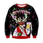 Freshhoodies Christmas Sweater Light Up Lights Ugly Mens Womens Reindeer Couples Long Sleeve Round Neck LED Xmas Jumper Illumination Sweatshirt Pullover Knitwear XL