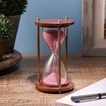 Exim Decor Wooden and Brass Multi Color Sand Timer Hour Glass Sandglass Clock Ideal for Exercise Tea Making Antique Nautical Décor Theme Height 5.5 Inches 5 Minutes (Pink)