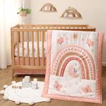 The Peanutshell Crib Bedding Set for Girls, Boho Rainbow Nursery Decor, Butterfly Floral Baby Bedding, Pink Crib Comforter, Fitted Crib Sheet, Crib Skirt