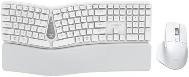 KYSONA Ergonomic Keyboard Mouse Wireless Combo, Full Size Bluetooth Split Keyboard with Wrist Rest, 4 Level DPI Ergo Mouse for Windows Mac OS Computer, White