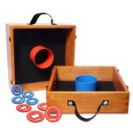 Premium Quality Outdoor Solid Wood Washer Toss Game Set for Backyard, Lawn and Beach (Oak)