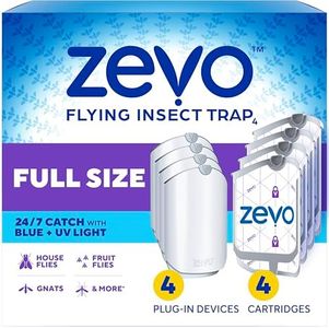 Zevo Flying Insect Trap for Indoors: Light Trap Captures Fruit Flies, Gnats and Houseflies, Starter Kit Value Packs (4 Plug-in Bases + 4 Cartridges)