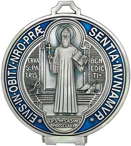 Eurofusioni Medaglione San Benedetto Placcato Argento Dipinto a Mano - Diametro cm 12,5