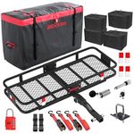 Mockins 48"x18"x6" 500Lbs Cap. Folding Trailer Hitch Cargo Carrier Hitch Mount & 15 CuFt Waterproof Cargo Bag for Cargo Hitch Carrier Rack & 4 Packing Cubes| Car Carrier w/Stablizer, Straps & Locks