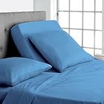 Flex Top Queen Size Bed, 800 TC 100% Egyptian Cotton 18" Deep Pocket - Split Top Queen Sheets for Sleep Number Bed (4 Pcs) Flex Head Queen 28" Top Split Sheet - Mediterranean Blue