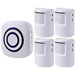 Motion Sensor Alarm - Seanme Wireless Driveway Alarm 100m Long Distance Signal Transmission, Home Security Alarm System Motion Sensor Doorbell with 38 Chime Tunes (1 alarm + 4 detectors)