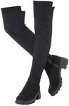 N.N.G Women Platform Over The Knee Boots Black Size 7 Lug Sole Low Heel Thigh High Suede Long OTK Winter Chunky Above Knee