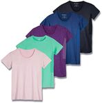 Real Essentials Womens Quick Dry Fit Dri Fit Active Wear Yoga Workout Athletic Tops Running Gym Exercise Ladies Short Sleeve Crew Scoop Neck Moisture Wicking Tees T-Shirt, Set 15, XXL, Pack of 5