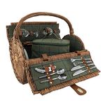 Red Hamper 2 Person Green Tweed Barrel Wicker Picnic Basket