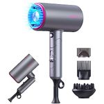 Pretfy Travel Hair Dryer with Diffuser, 2000W Foldable Hairdryer Lightweight Blow Dryer, Professional Ionic Hairdryers with 2 Speeds, 3 Heating and Cool Button with Diffuser Comb Concentrator Nozzle