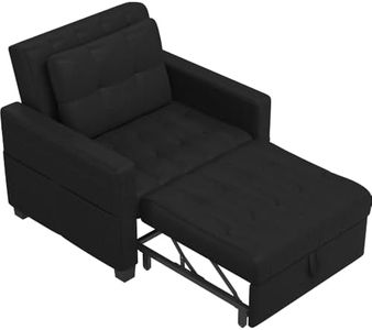 Yaheetech 3 En 1 Sofá Cama Sillón Relax Sofá Individual de 1 Plaza para Dormitorio Sala de Estar Apartamento Sofá con Respaldo Ajustable en 3 ángulo Negro