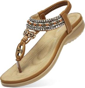 Littleplum Womens Sandals Arch Support Summer Beach Sandals Comfort Walking Shoes Bohemian Flip Flops Sandals for Women Brown Size 10