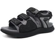 KuaiLu Mens Hiking Sandals with Arch Support Orthotic Walking Recovery Sandals for Plantar Fasciitis Open Toe Summer Athletic Sport Cushion Breathable Outdoor Water Sandals Grey Black 11