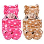 OYO BABY Baby Blankets New Born Combo Pack of Super Soft Baby Wrapper Baby Sleeping Bag for Baby Boys, Baby Girls, Babies (Star Beige + Star Pink)