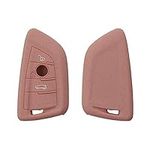 kwmobile Key Cover Compatible with BMW 3 Button Car Key Smart Key Key Cover - Silicone Glitter Fob Case - Vintage Pink