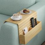 DIDAINT Sofa Side Table Foldable Bamboo Couch Arm Table with Cup Holder The Sofa Arm TV Tray Designed for Storage Can Hold Remote Control Mobile Phone Glasses Etc (Natural)