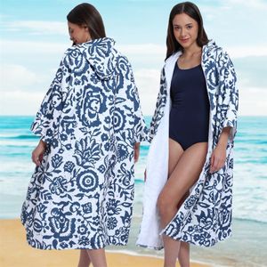 Surf Poncho Changing Towel Swim Robe with Zipper, Absorbent Quick Dry Microfiber Long Sleeves Poncho Hoodie for Surfing Swimming Bathing Sports Men Women