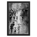 Ritwika's Abstract Wall Art Of An Old City Life in Rain - Painting With Frame | Perfect For Home and Office Decor | Black and White | With Glass, Size 13.5 x 19.5 Inch, Set of 1