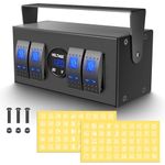 4 Gang Rocker Switch Panel Waterproof Switch Box with Voltmeter Blue Led Pre-WiredOne Hole Surface Mount Box Enclosure for Marine Car Boat RV