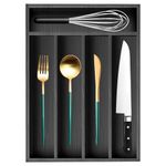 Ayiaren Cutlery Tray Narrow Wooden Silverware Organizer Spoon Drawer Kitchen Utensil Tray for Drawer Insert Bamboo Cutlery Drawer Organizer Black Wood Silverware Tray Flatware Organizer (12.7" x 9")