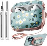 Inesore for Airpods Pro 2nd Generation Case Cover with Lock, Daisy Flowers Cute AirPod Pro 2 Case for Girls Women with Keychain for AirPods Pro Case (2023 USB-C /2022 Lightning / 2019) -Green