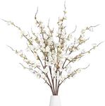 Sggvecsy Artificial Plum Blossom Flowers 4 Pcs Faux Cherry Blossom Stems Faux Silk Plum Blossom Branches 36.2’’ Fake Flowers Long Stems for Vase Arrangements Home Wedding Table Decor (White)