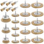 POLIWELL 24 Pack Wire Wheel Brush for Drill, Carbon Steel Bristles Wire Cup Brush Set Coarse Crimped Abrasive Brass Coated Brushes with 1/4 Inch Hex Shank for Rust Removal, Corrosion, Paint Cleaning