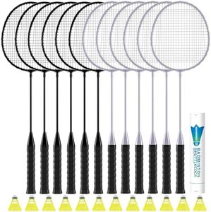 AboveGenius Badminton Rackets Set, 2/3 Color Lightweight Badminton Set Includ 6/12 PCS Rackets, 6/12 Birdies, Outdoor Backyard Games, Racquets for Family Beginner (2 Color 12 Rackets 12 Birdies)